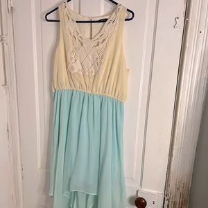 Embroidered white & turquoise high low flowing dress